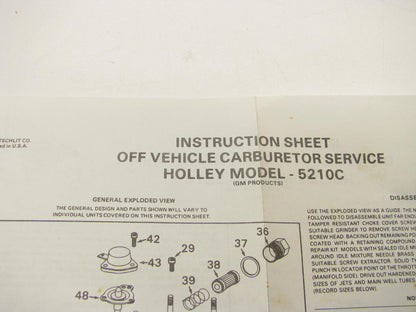 BWD 10698A Carburetor Rebuild Kitt 1979-1987 GM 1.6L For Holley Model 5210C