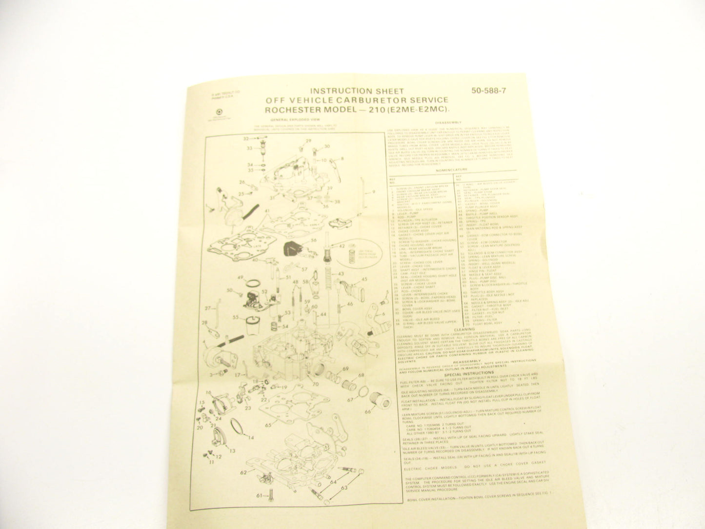 BWD 10777A Rochester 2-BBL E2MC / E2ME Carburetor Repair Kit
