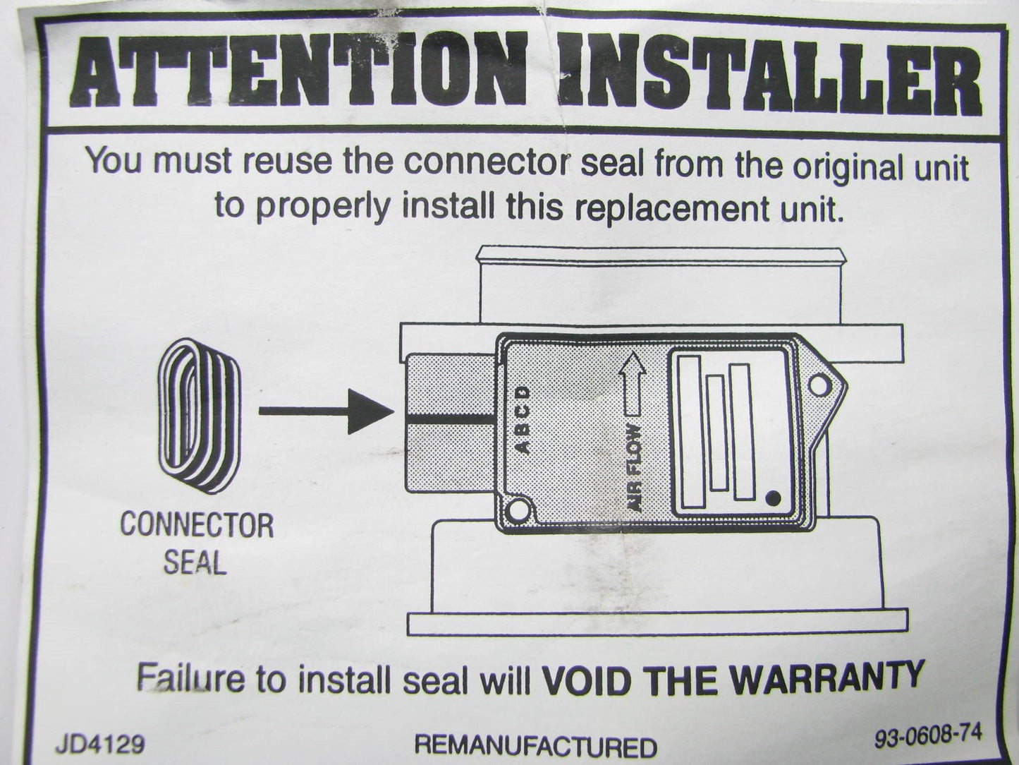 Reman. BWD 57885 Mass Air Flow Sensor MAF