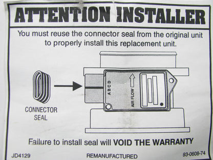 Reman. BWD 57885 Mass Air Flow Sensor MAF