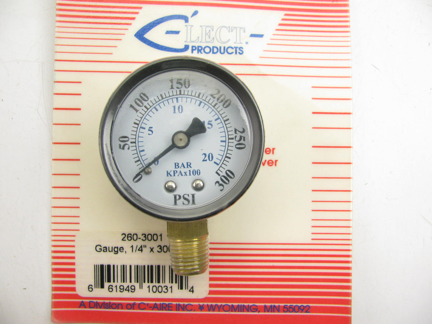 C-Aire 260-3001 300 PSI Bottom Mount Gauge 1/4'' NPT