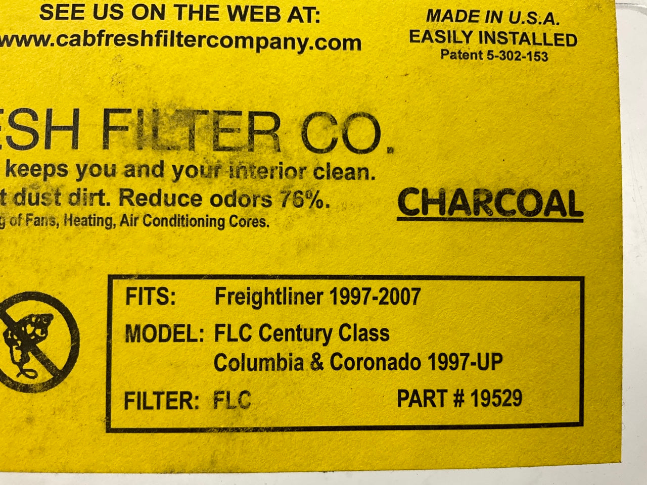 Cab Fresh Filter Co 19529 Cabin Air Pre-Filter For 1997-07 Freightliner Century