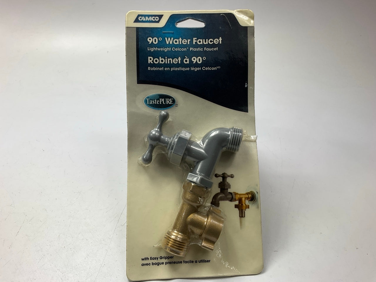 Camco 22463  RV CAMPER 90 Degree WATER FAUCET Brass & Celcon, Easy Hose Gripper