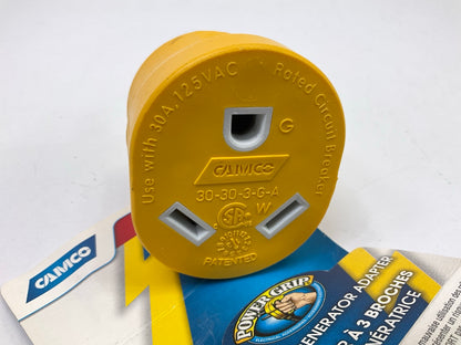 Camco 55333 PowerGrip 30A RV To Generator 3-Prong Turn-Lock Adapter - 125V 3750W