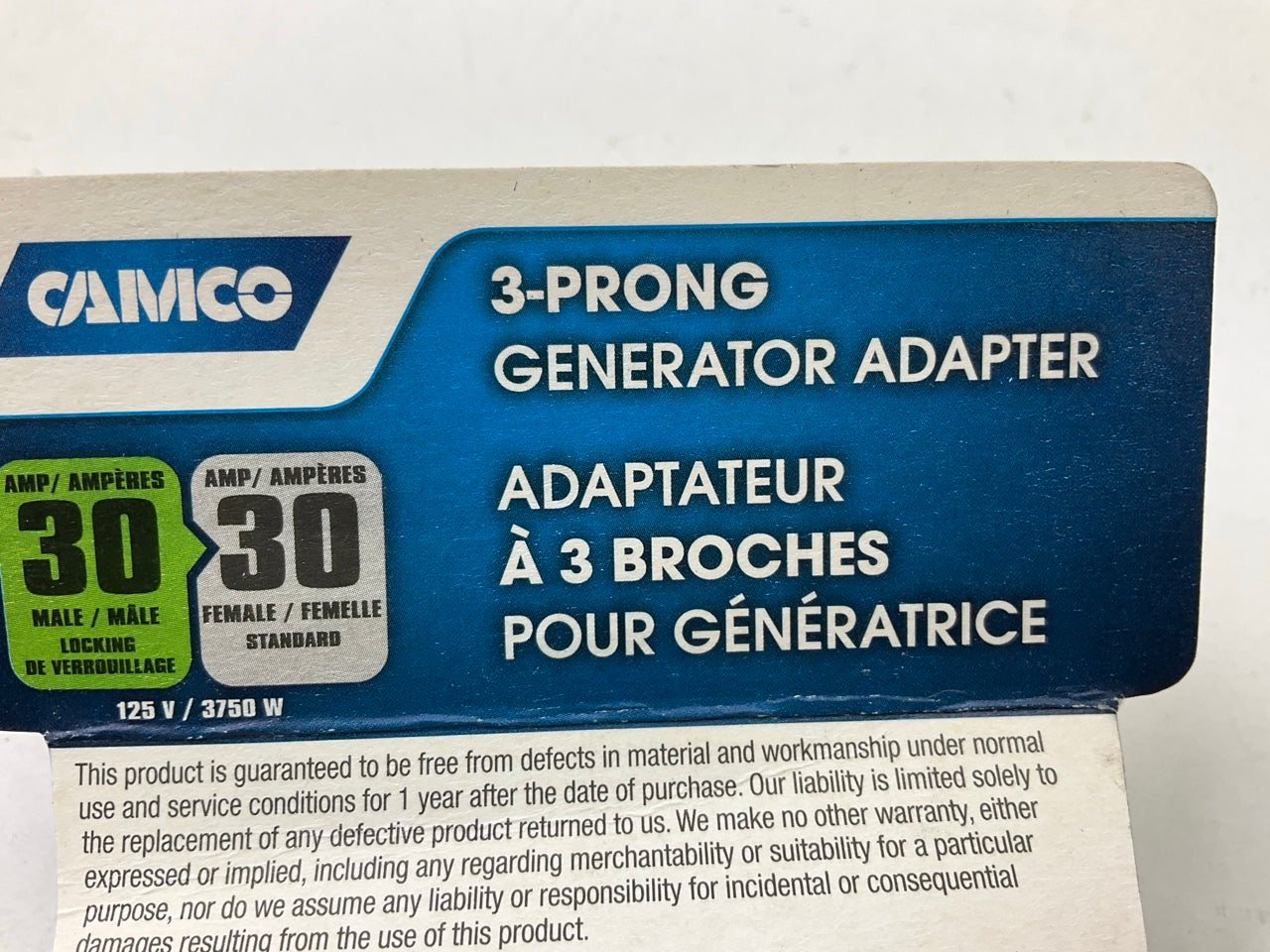 Camco 55333 PowerGrip 30A RV To Generator 3-Prong Turn-Lock Adapter - 125V 3750W