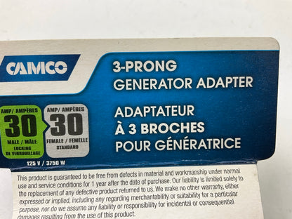 Camco 55333 PowerGrip 30A RV To Generator 3-Prong Turn-Lock Adapter - 125V 3750W