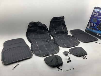 CAR-GRAND Lighted Low Back Seat Covers & Floor Mat Kit: Black, Faux Leather