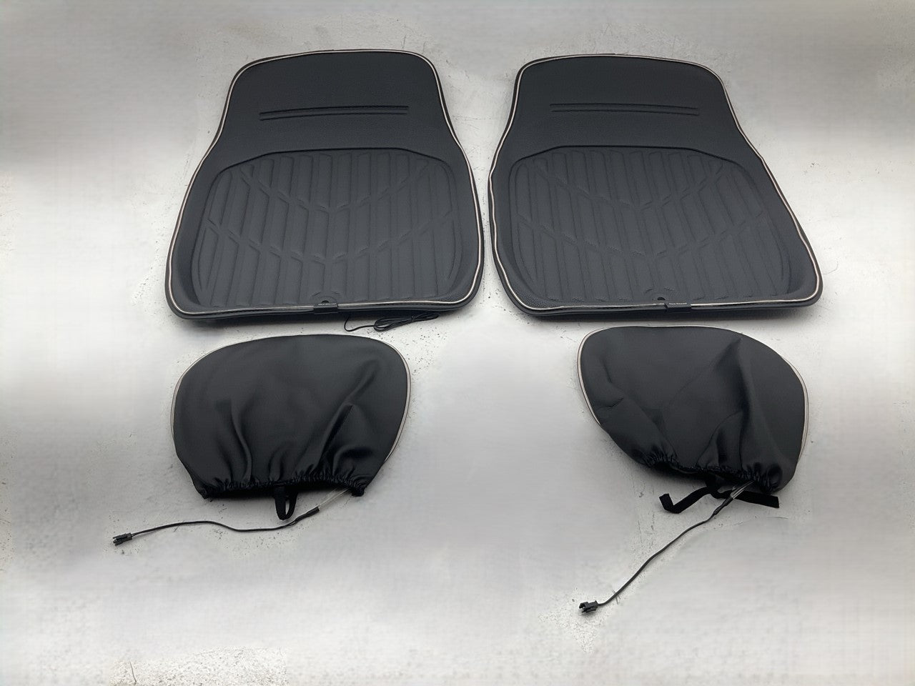 CAR-GRAND Lighted Low Back Seat Covers & Floor Mat Kit: Black, Faux Leather