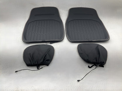 CAR-GRAND Lighted Low Back Seat Covers & Floor Mat Kit: Black, Faux Leather