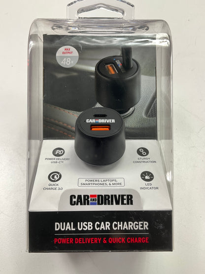 Car And Driver CAD-3175BK Dual USB + USB-C 48W Car Charger Adapter, 30W + 18W