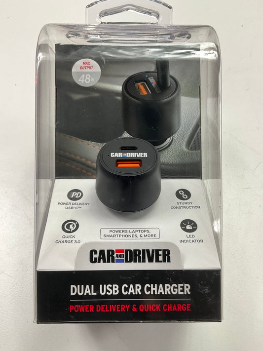 Car And Driver CAD-3175BK Dual USB + USB-C 48W Car Charger Adapter, 30W + 18W