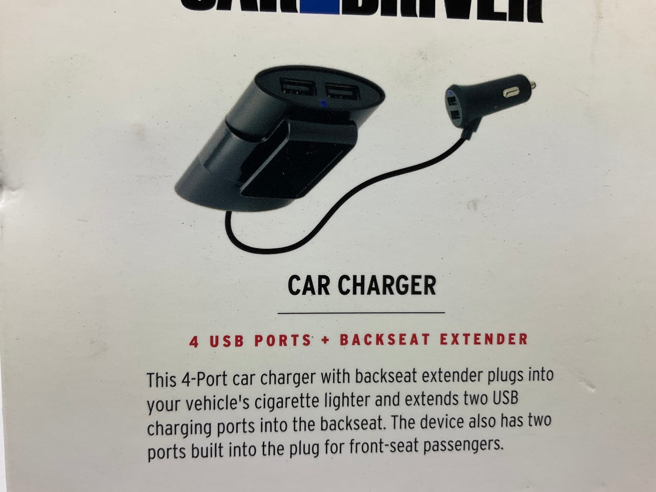 Car And Driver CAD-4055 4-Port Car USB Phone Charger With Backseat Extension