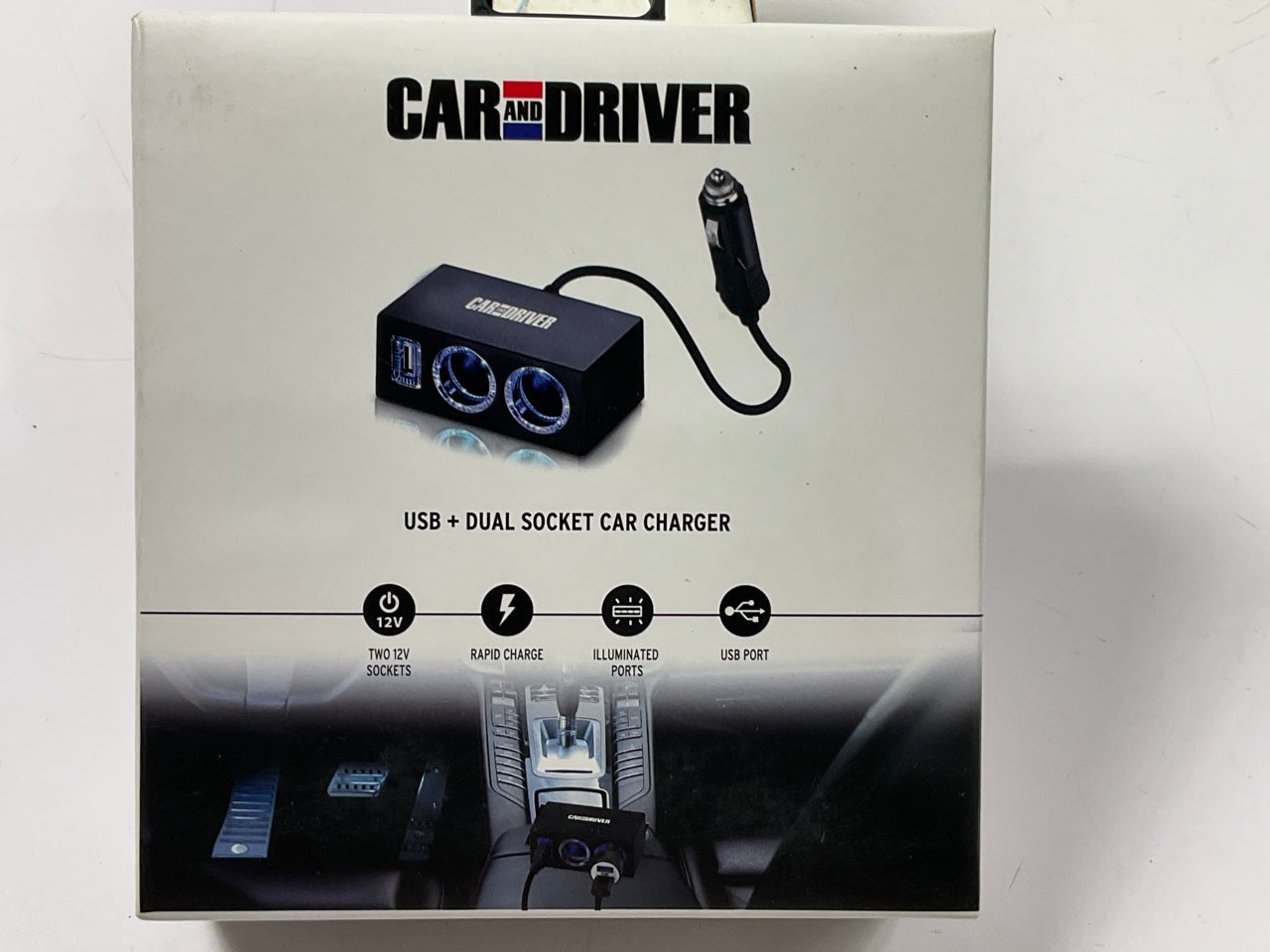 Car & Driver CAD4742BK LED Dual Socket Power Adapter; 2 X 12V Sockets & USB Port