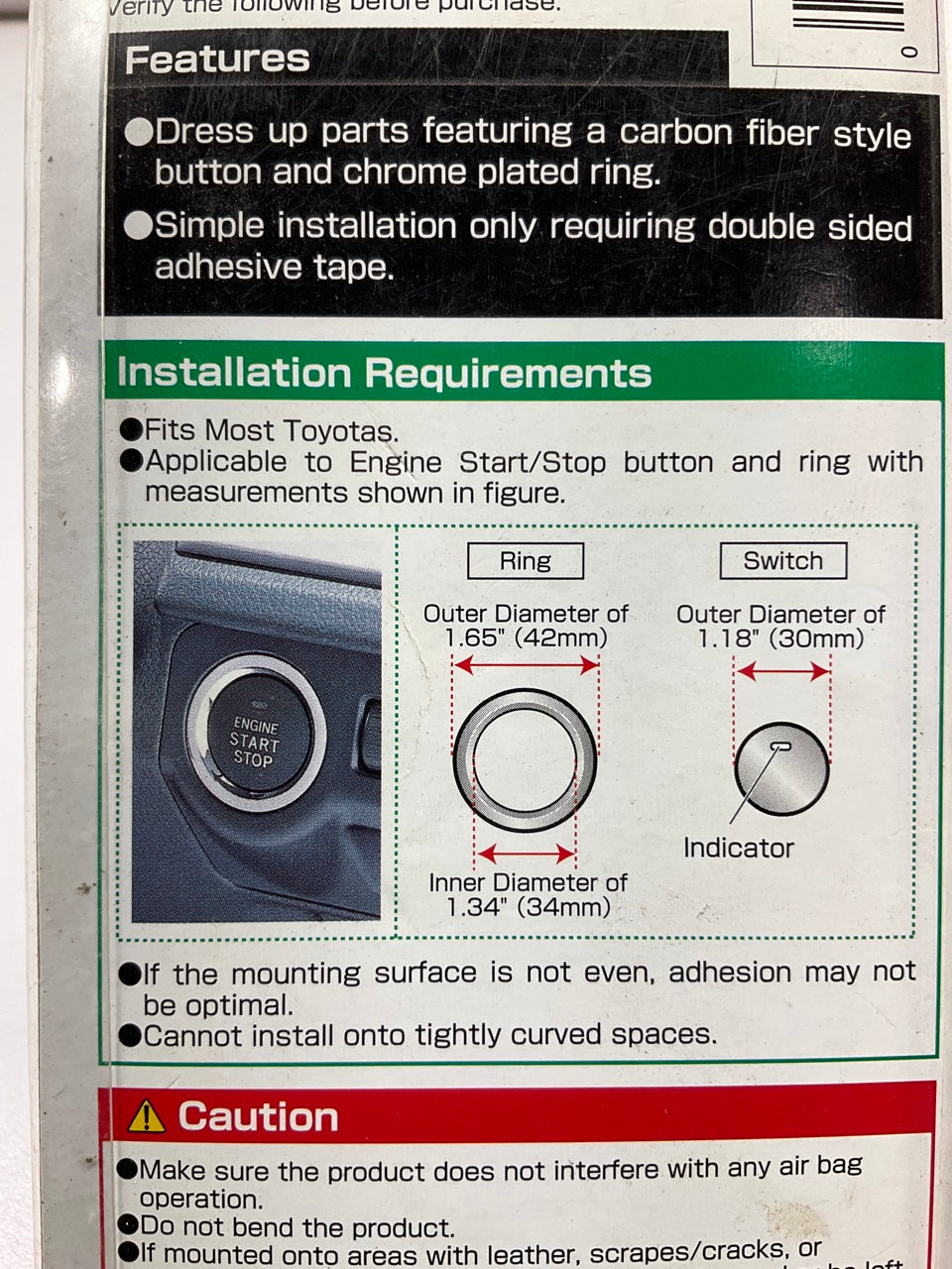 Carmate DZ189A Engine Start / Stop Button Cover & Border Ring For Most Toyotas
