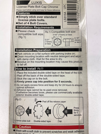 SET OF 4 - Car Mate LS315A CHROME License Plate Bolt Cap Covers 7/16'' (11mm)