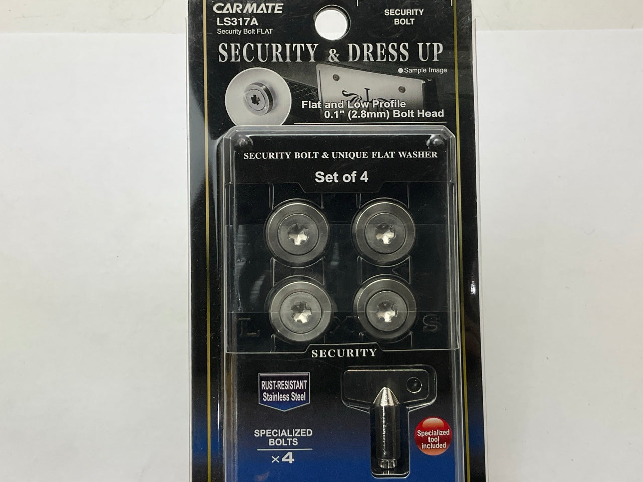 Car Mate LS317A Flat Security License Plate Frame Bolts With Key To Open