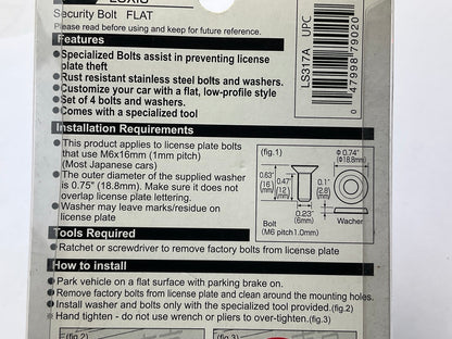Car Mate LS317A Flat Security License Plate Frame Bolts With Key To Open