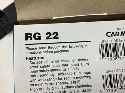 Car Mate RG22 Clip-on 12'' Mirror - Flat Wide Rear View Safety Mirror, Universal