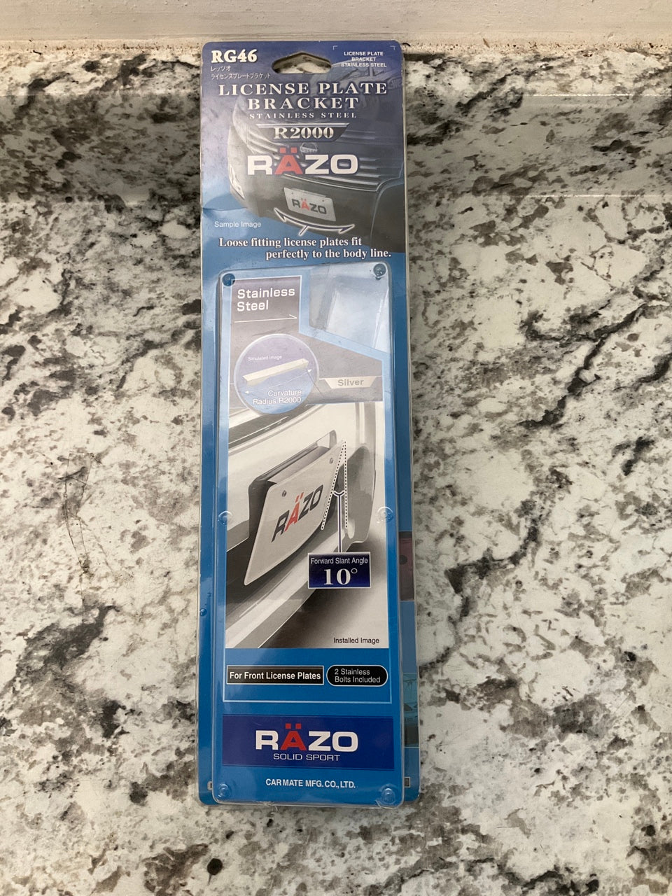 Car Mate RG46 Stainless Steel FRONT License Plate Bracket 10 Deg. Slant Angle