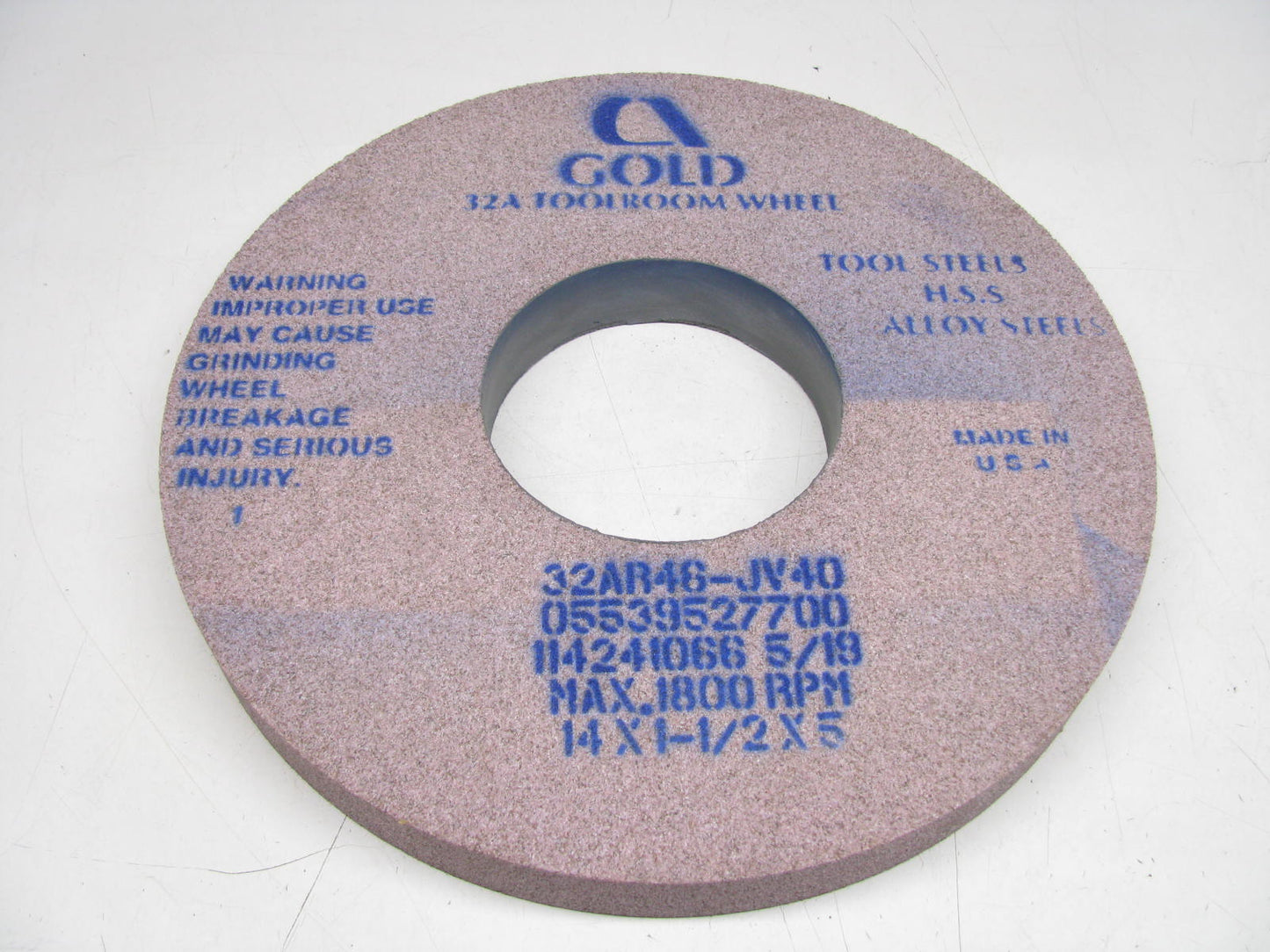 14''  X 1.1/ 2'' X  5''  CARBORUNDUM 32AR46-JV40 GOLD Surface Grinding WHEEL