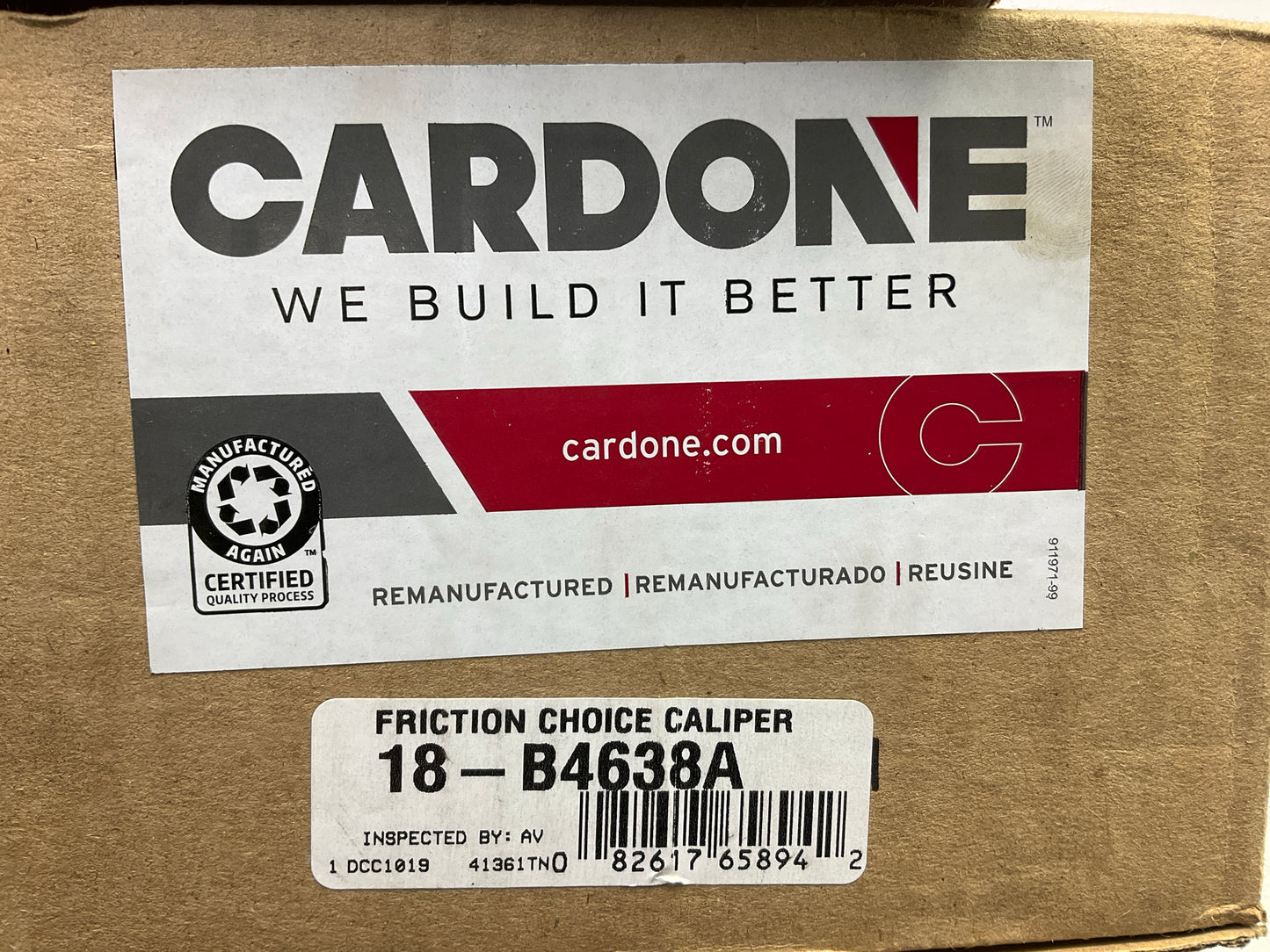 MISSING HARDWARE - REMAN. Cardone 18-B4638A Front Left Disc Brake Caliper