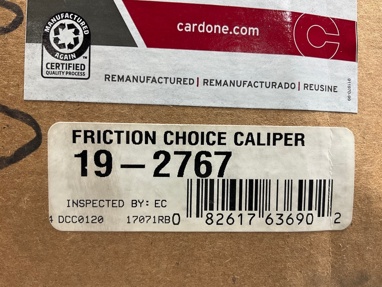 NO HARDWARE- REMAN. Cardone 19-2767 Front Left Drivers Side Brake Caliper