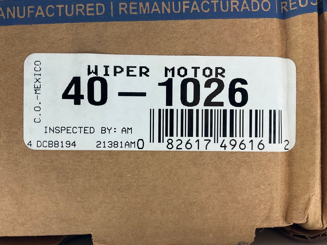 REMAN. Cardone 40-1026 Rear Window Back Glass Wiper Motor