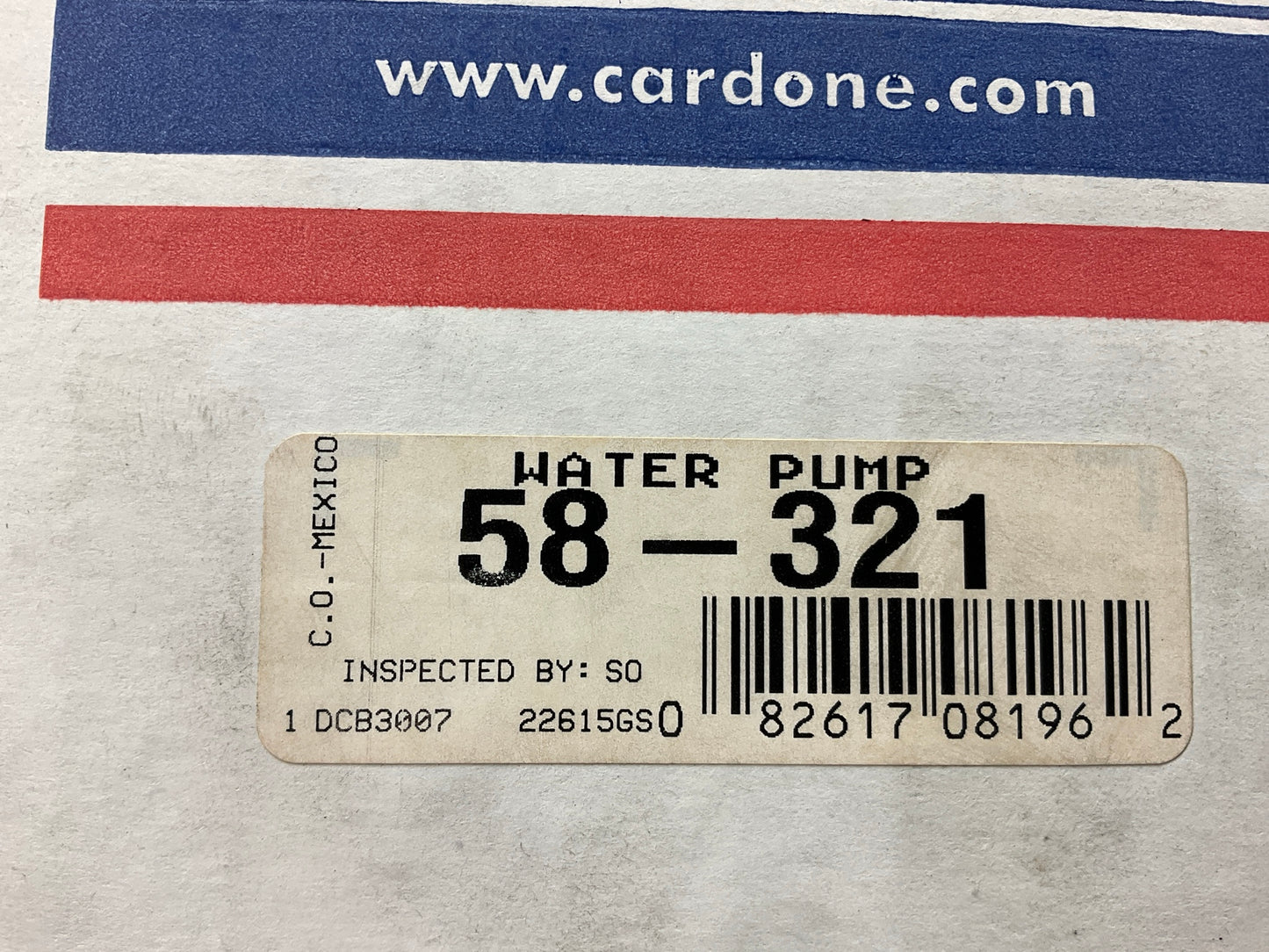 Reman. Cardone 58-321 Water Pump - 1988-1993 Chevy GMC 7.4L 454 V8 Pickup Truck