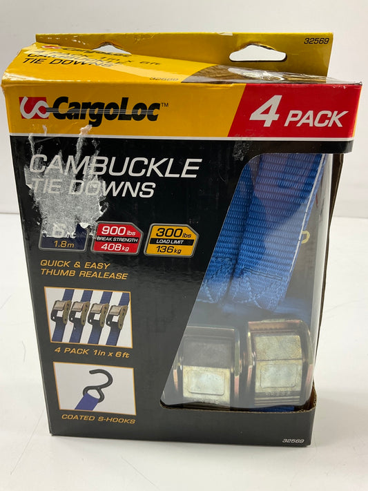 4 Pack - Cargoloc 32569 1'' X 6' Cambuckle Tie Down Straps LOAD LIMIT 300lbs