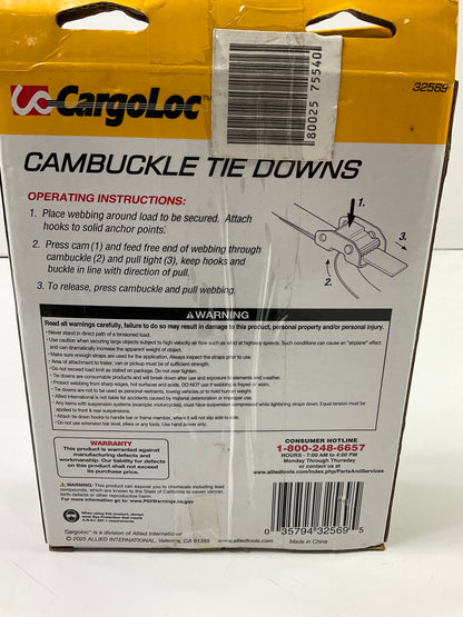 4 Pack - Cargoloc 32569 1'' X 6' Cambuckle Tie Down Straps LOAD LIMIT 300lbs