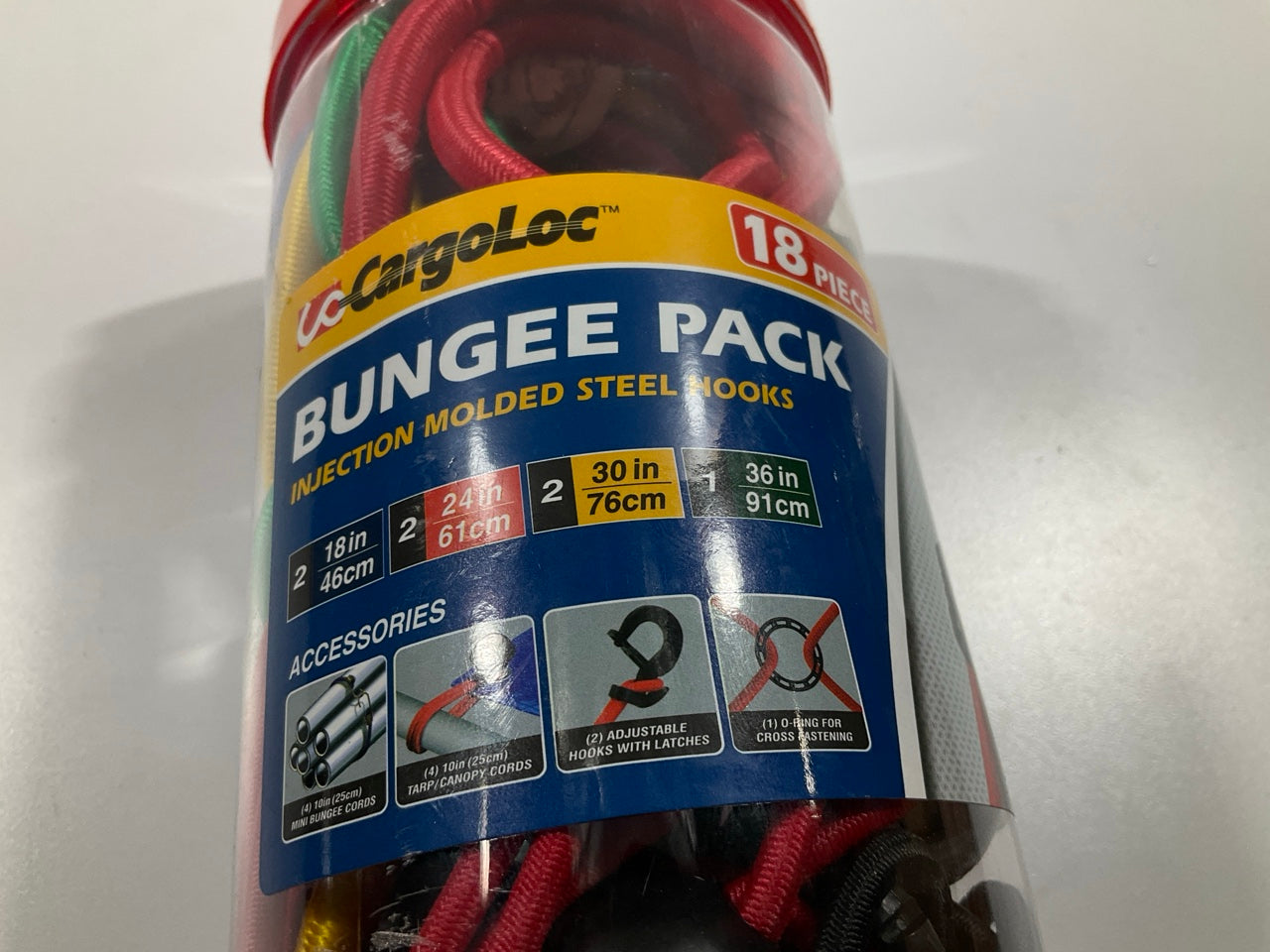 Cargoloc 32590 18 Pc. Assorted Bungee Cords 18, 24, 30, 36'' W/ Steel Hooks