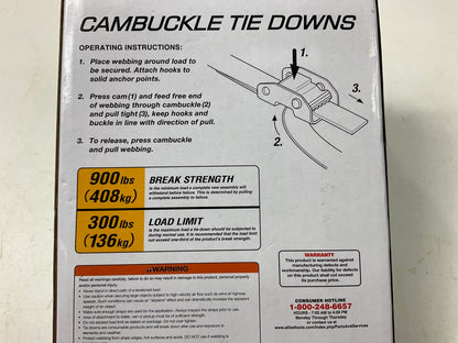 4 / Pack - CargoLoc 42459 6 Feet Cambuckle Tie Down Straps, 300 Lbs Limit