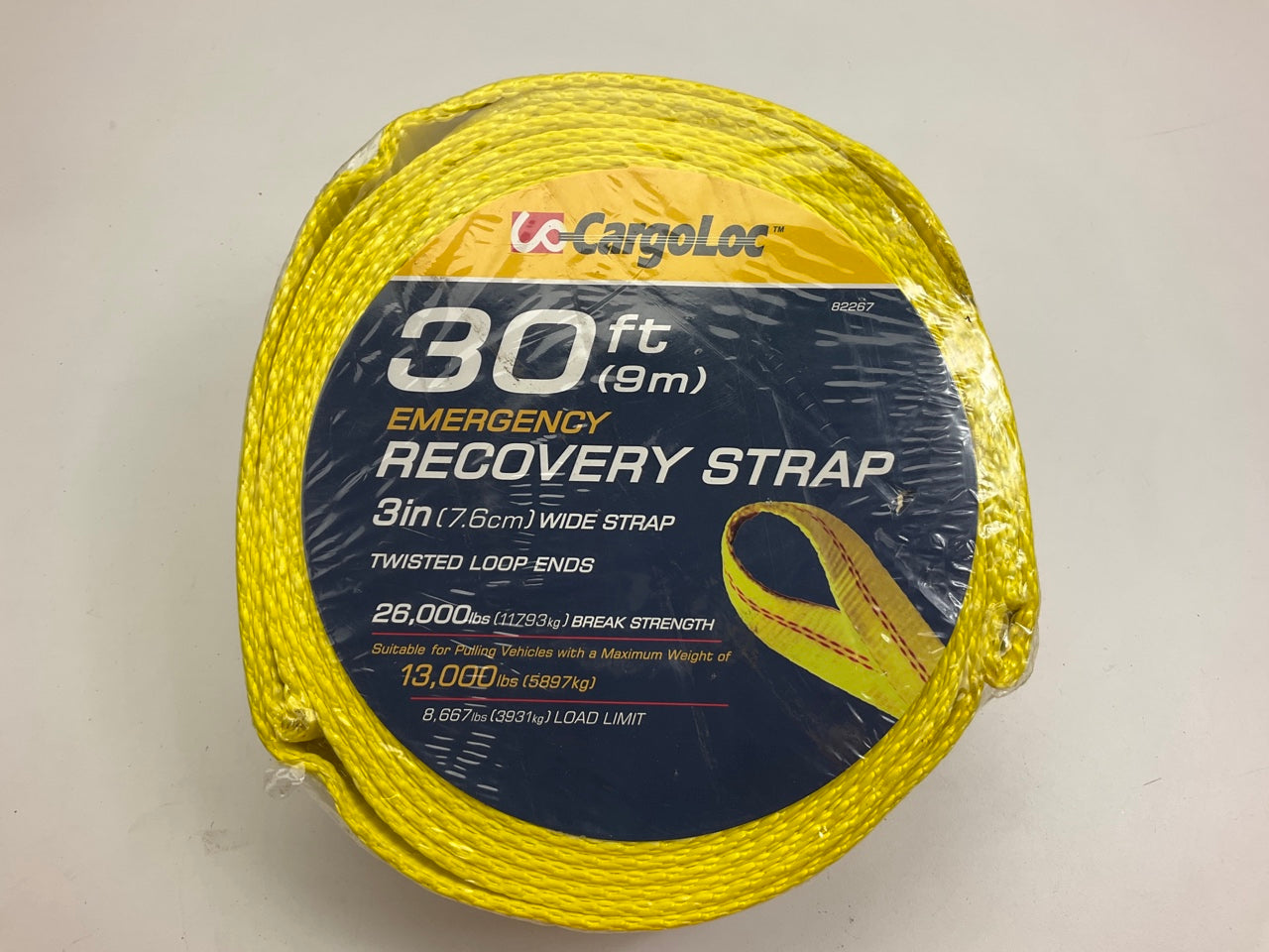 Cargoloc 82267 3'' X 30' - 26000 Lbs - Recovery Tow Strap W/ Twisted Loop Ends