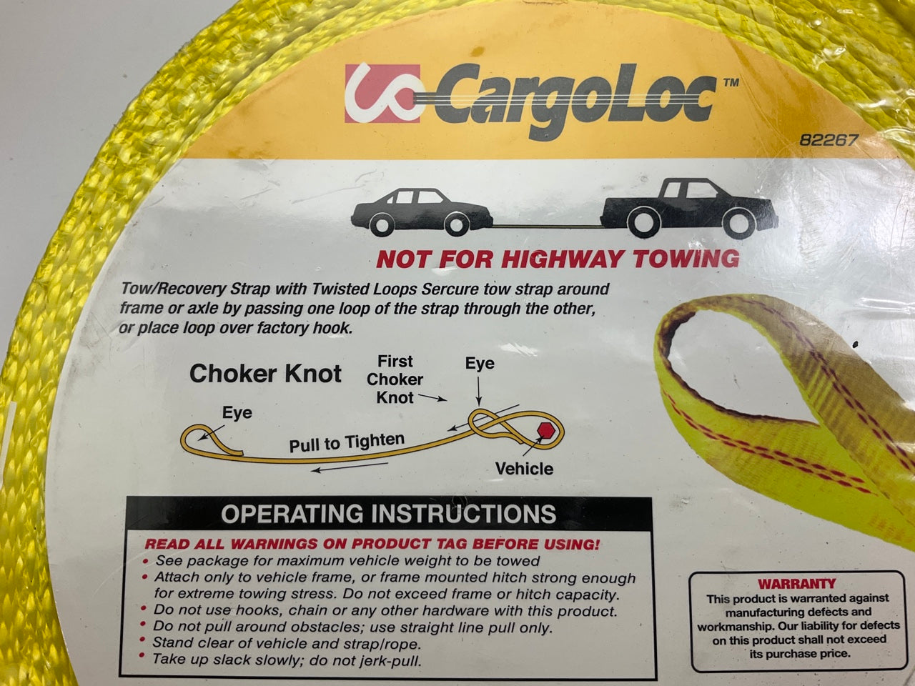 Cargoloc 82267 3'' X 30' - 26000 Lbs - Recovery Tow Strap W/ Twisted Loop Ends