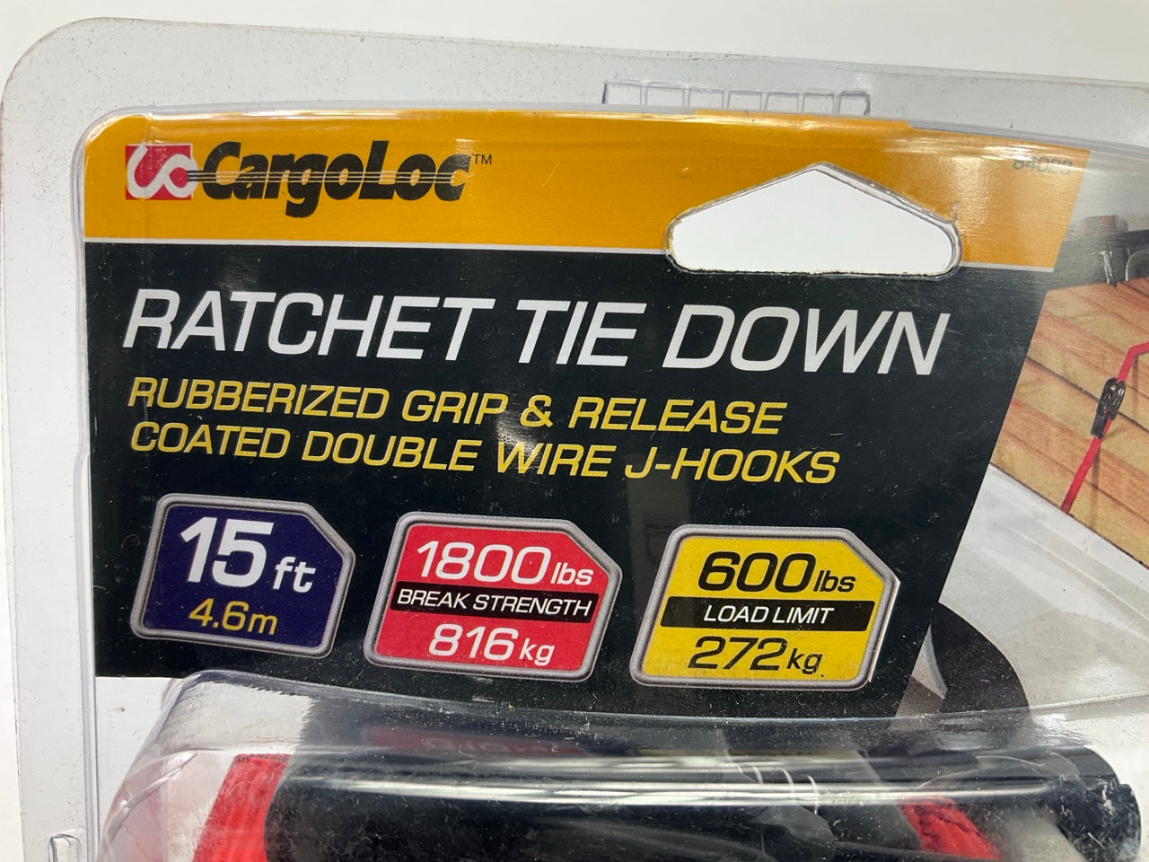 CargoLoc 84023 Ratchet Tie Downs With J-Hooks, 1'' X 15 Feet, 600 Lbs Work Load
