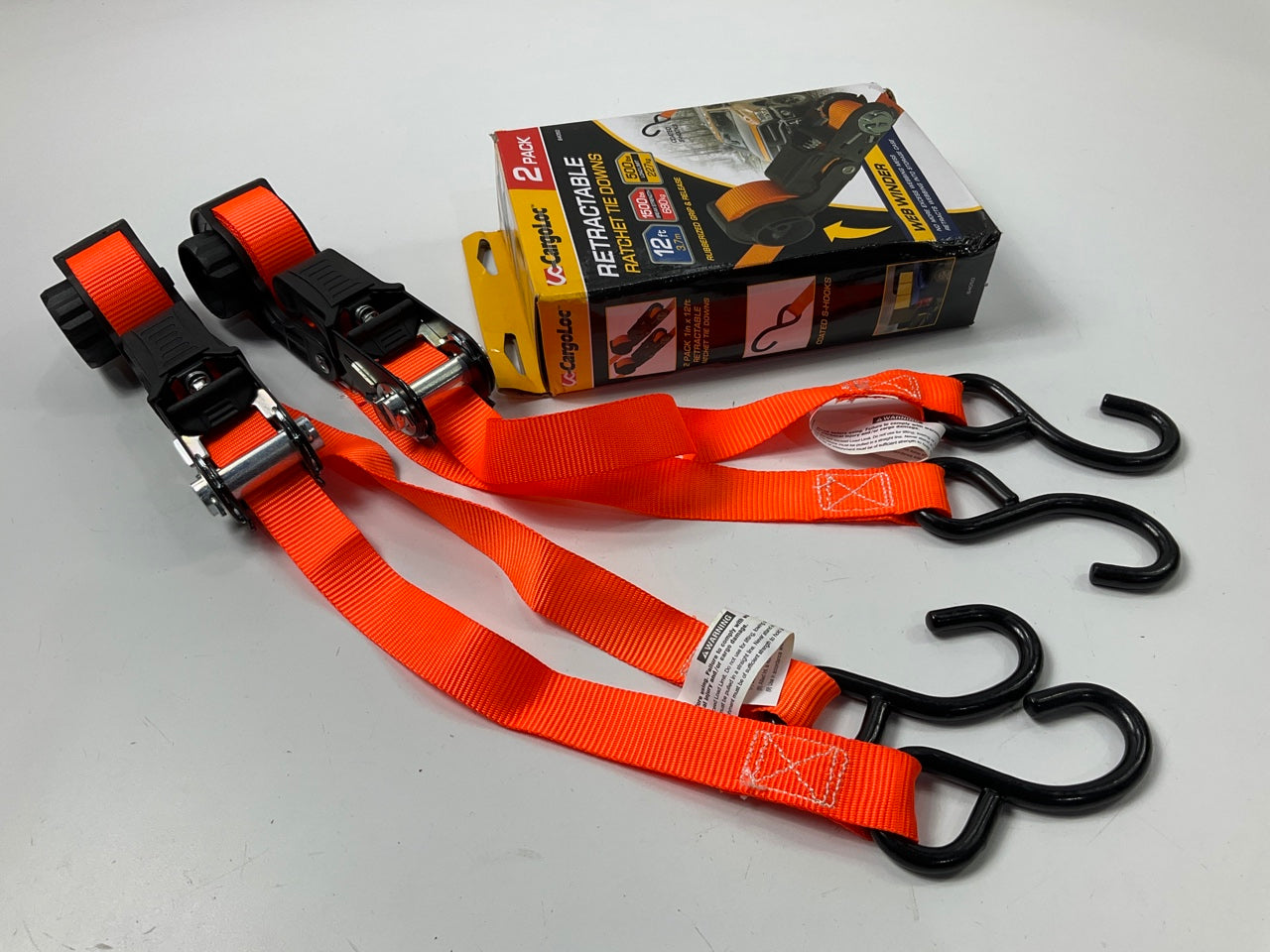 CargoLoc 84050 Ratchet Tie Downs Straps 2 Pc. 12' X 500 Lbs Load Limit - S-Hooks