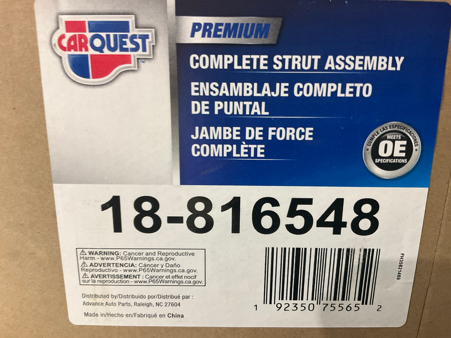 Carquest 18-816548 Front Left Suspension Strut And Coil Spring Assembly