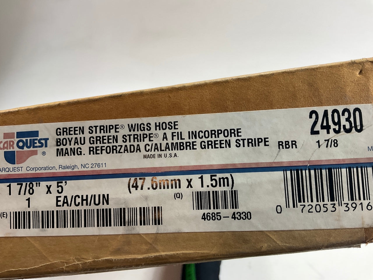 Carquest Made By Gates 24930 1-7/8'' Coolant Hose, Green Stripe Wire Inserted 5'