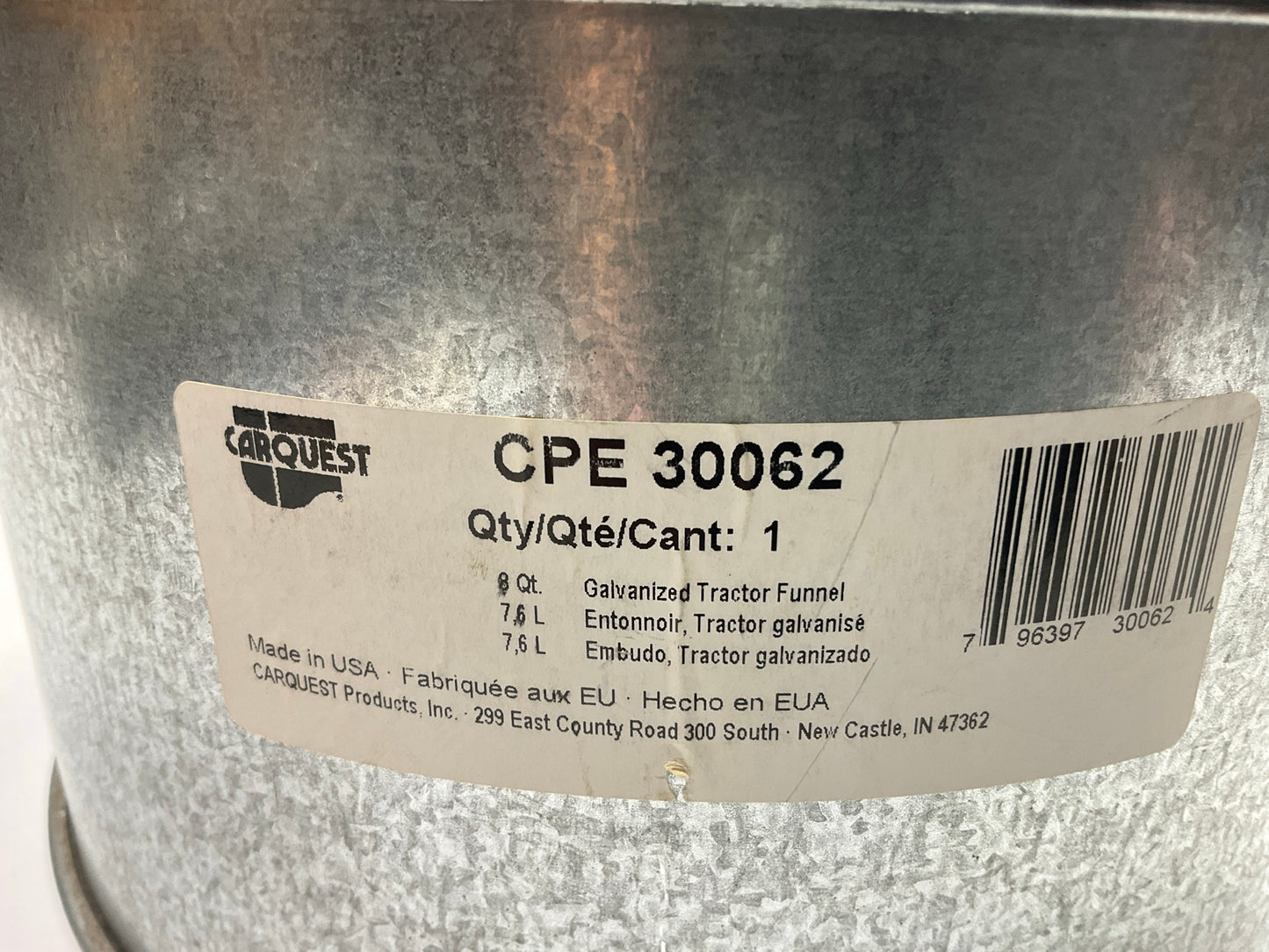 Carquest 30062 8 Qt. Galvanized Tractor Funnel, Made In USA