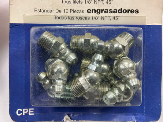 10 Pieces - Carquest 30204 Standard Grease Fittings, 1/8'' NPT 45 Degree
