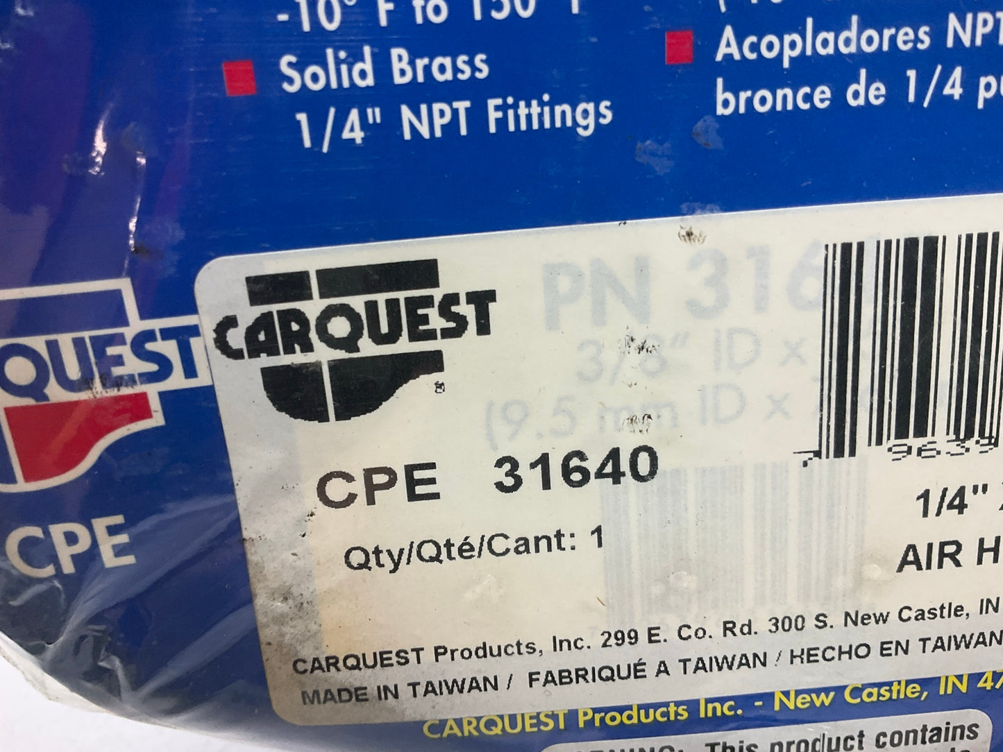 Carquest 31640 1/4''  X  25' Air Hose 350 PSI Working Pressure, 1/4'' NPT Fittings