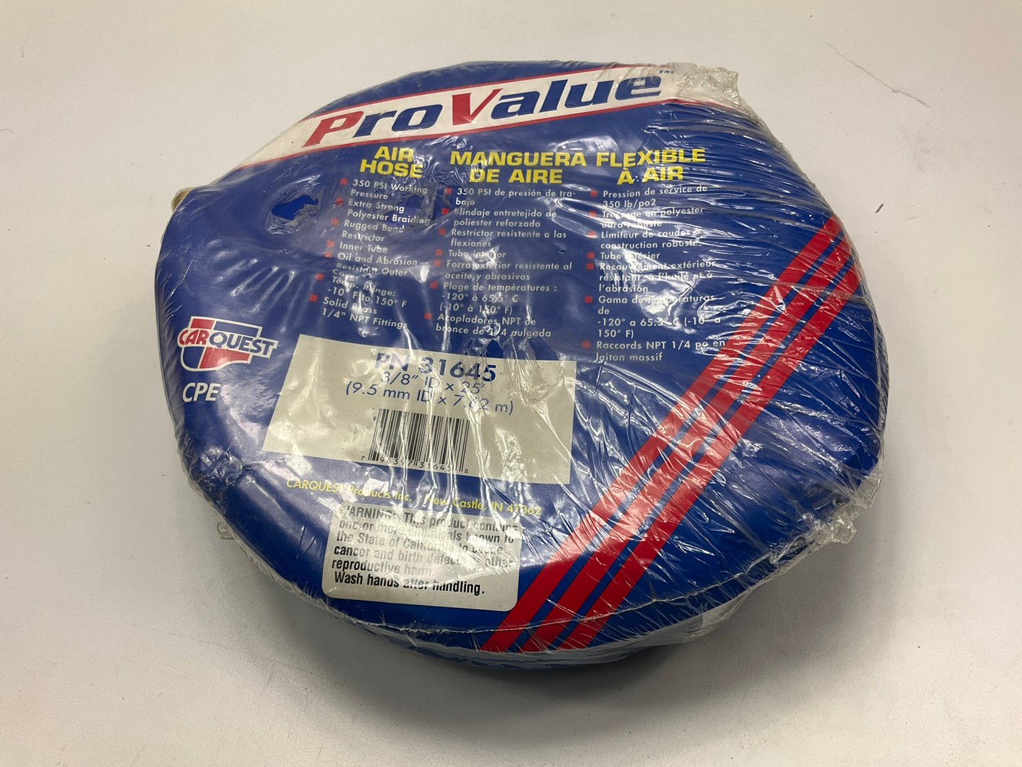 Carquest 31645 Air Hose, 3/8'' ID X 25', 1/4'' NPT Fitting