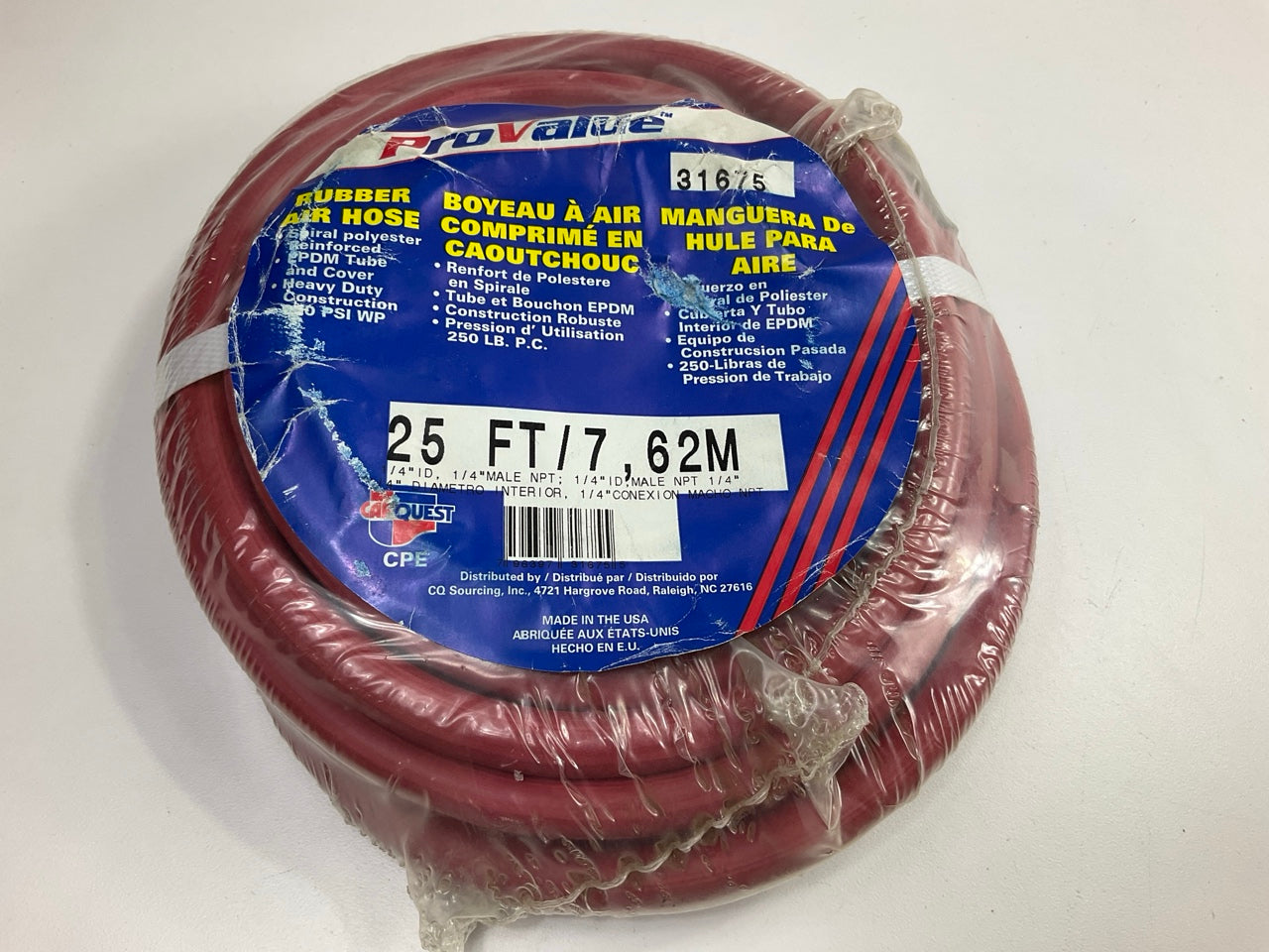 Carquest 31675 Red Rubber Air Hose, 1/4'' ID, 1/4'' Male NTP Ends