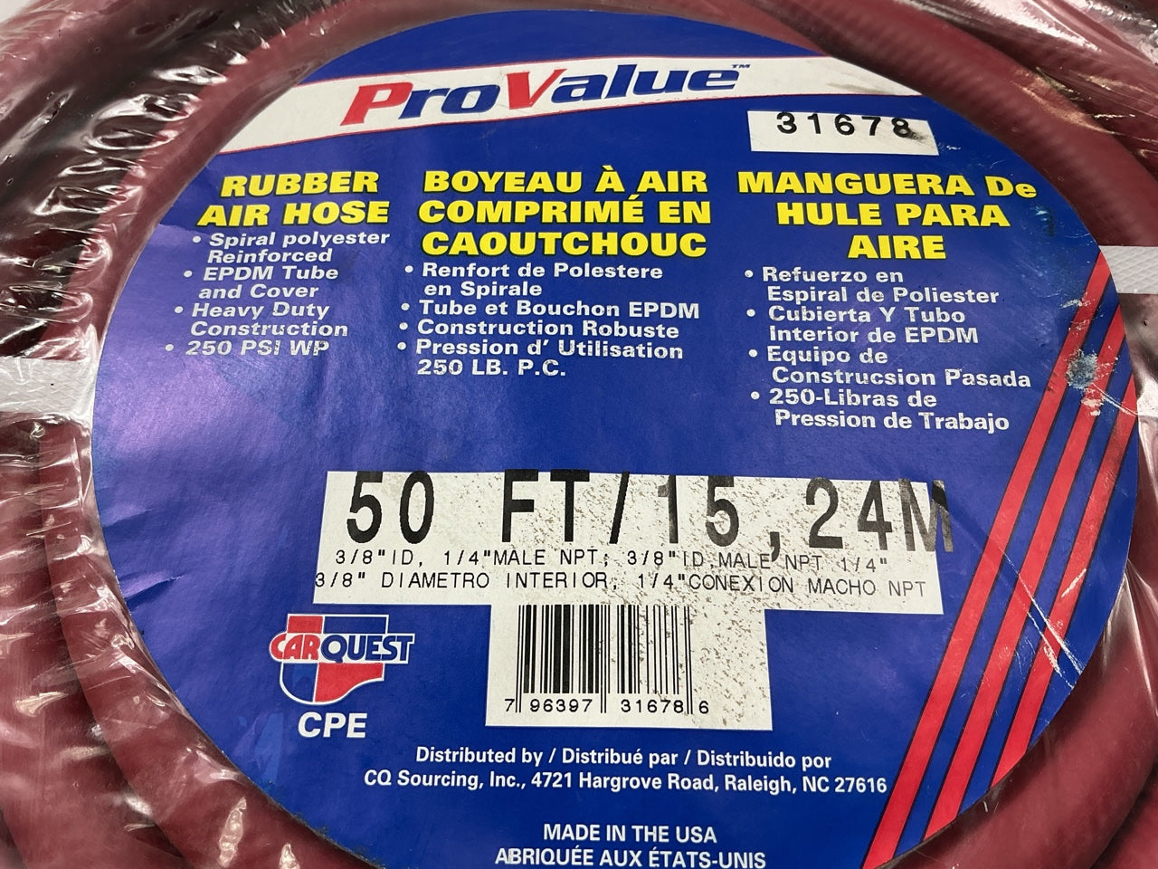 Carquest 31678 Air Tool Hose - Thermoid 3/8'' X 50 Feet, 1/4'' Male NPT Fittings