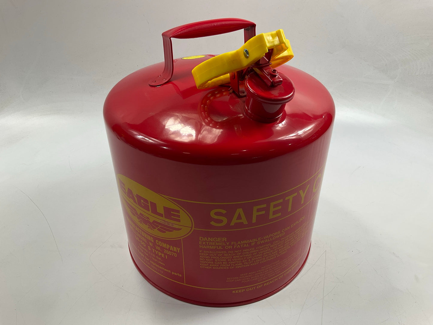 Eagle UI-50 S Type I Steel Red Safety Gas Fuel Can 5-Gallon Capacity Made In USA