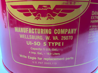 Eagle UI-50 S Type I Steel Red Safety Gas Fuel Can 5-Gallon Capacity Made In USA