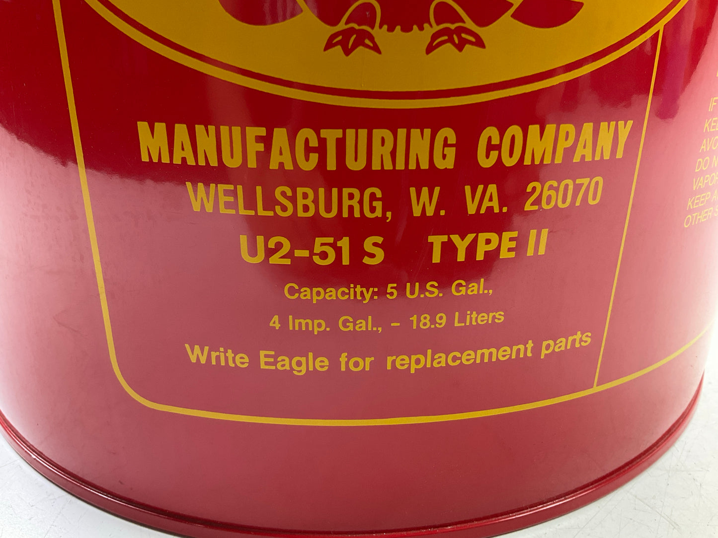 MISSING THE SPOT, DENTED Eagle U2-51-S 5 Gallon Type II Safety Gas Can
