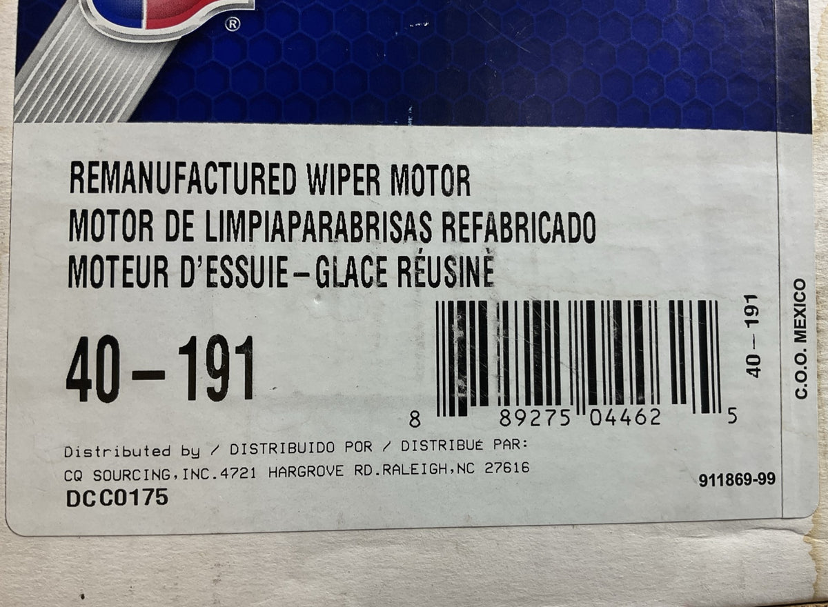 REMAN. Carquest 40-191 Front Windshield Wiper Motor