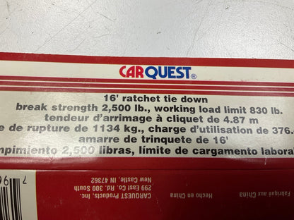 (2) Carquest 71037 - 16' Ratchet Tie Down Strap - 830 Lb Load Limit