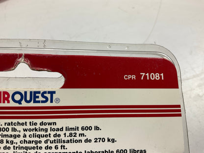 (6) Carquest 71081 6' Ratchet Tie Down Straps - Working Load: 600 Lbs.